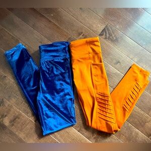 Athleta Girl leggings bundle Med Blue velvet/burnt orange motoNWOT